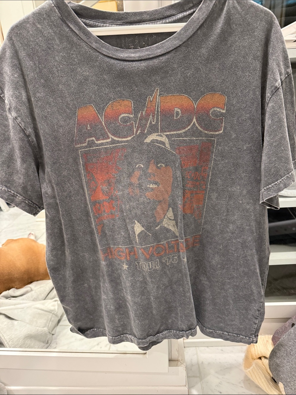 AC/DC Fade-Gray High Voltage Graphic Tee with Red-Orange Accents